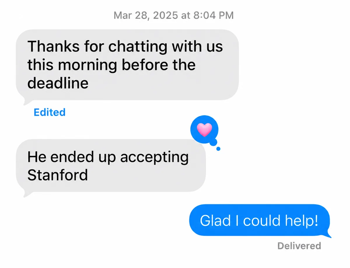 Message about a student committing to Stanford